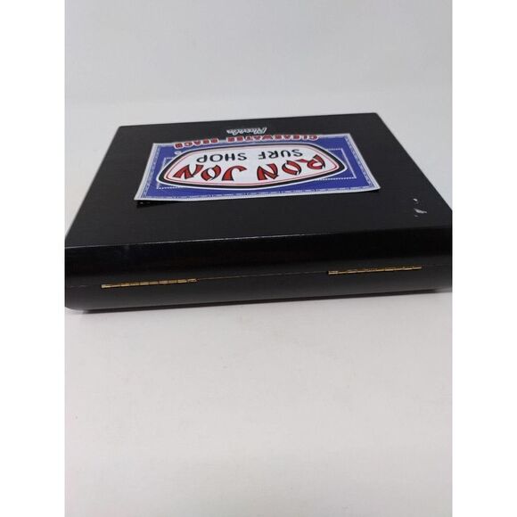 Black Wooden Cigarbox With Ron Jon Surf Shop Sticker Metal Hinges and Gold Label - Picture 5 of 7
